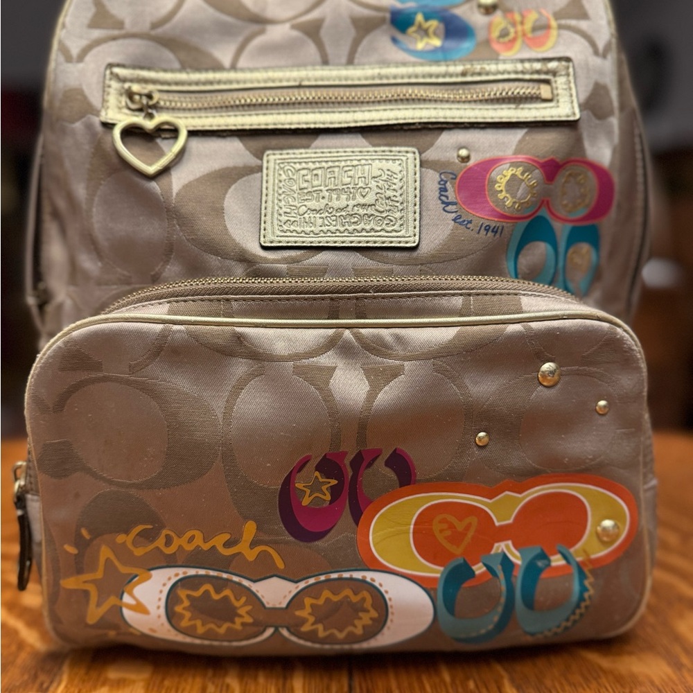 Coach Beige Backpack with Colorful Accents